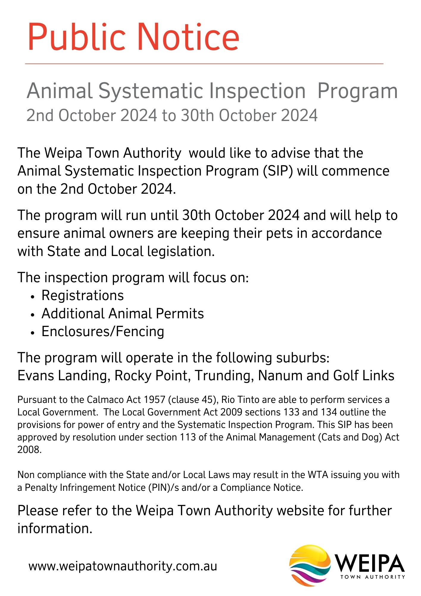 2024 - Systematic Animal 
 Inspection Program Notice